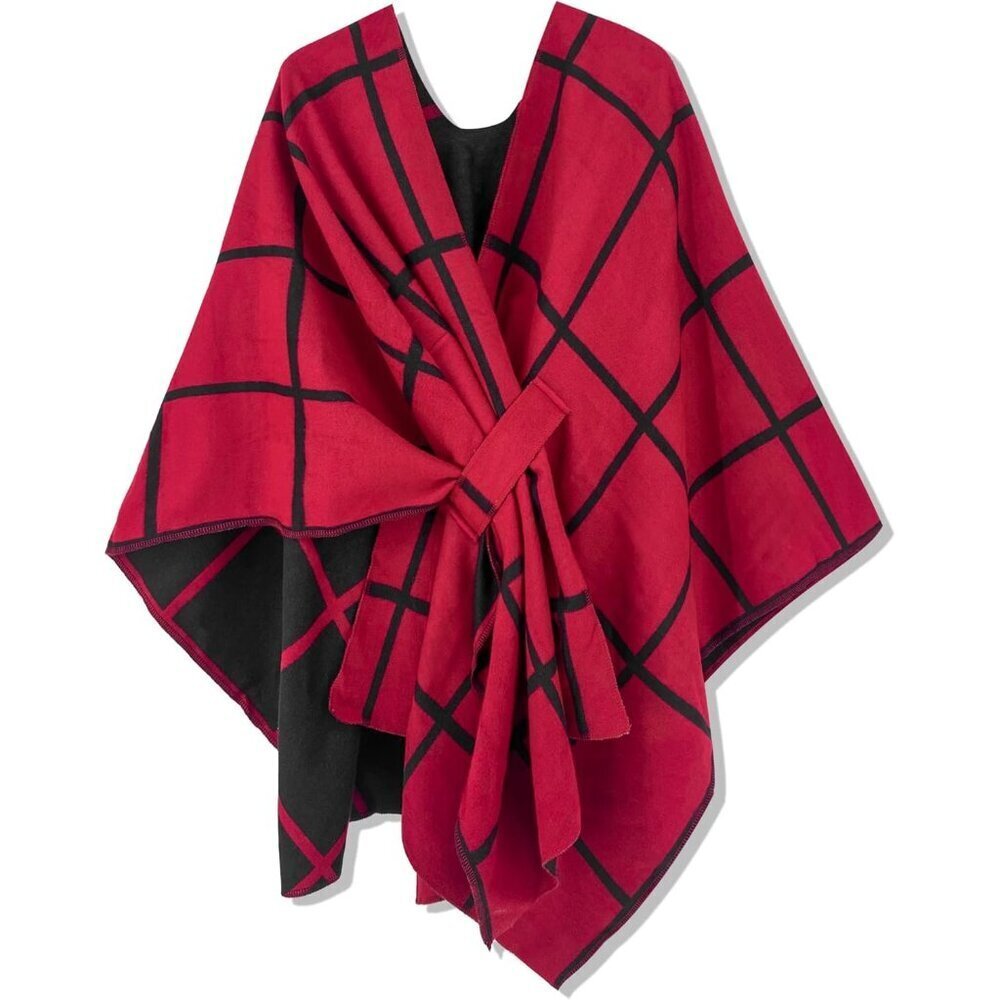 Women's Viscose Polyester Wrap Poncho Shawl Cape Open Front Festive Wear